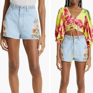 Farm Rio Denim Shorts embrodied floral